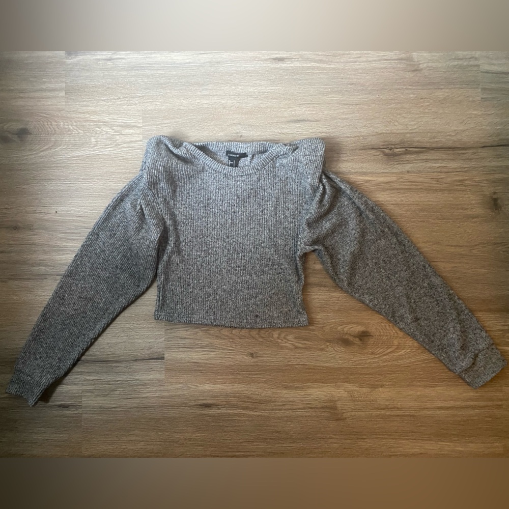 Shoulder Pad Sweater Crop Top 80s